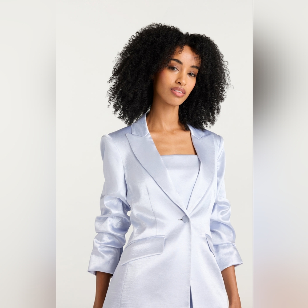 NWT Cinq à Sept Hammered Satin Scrunched Cheyenne Blazer Size 0 In Mercury